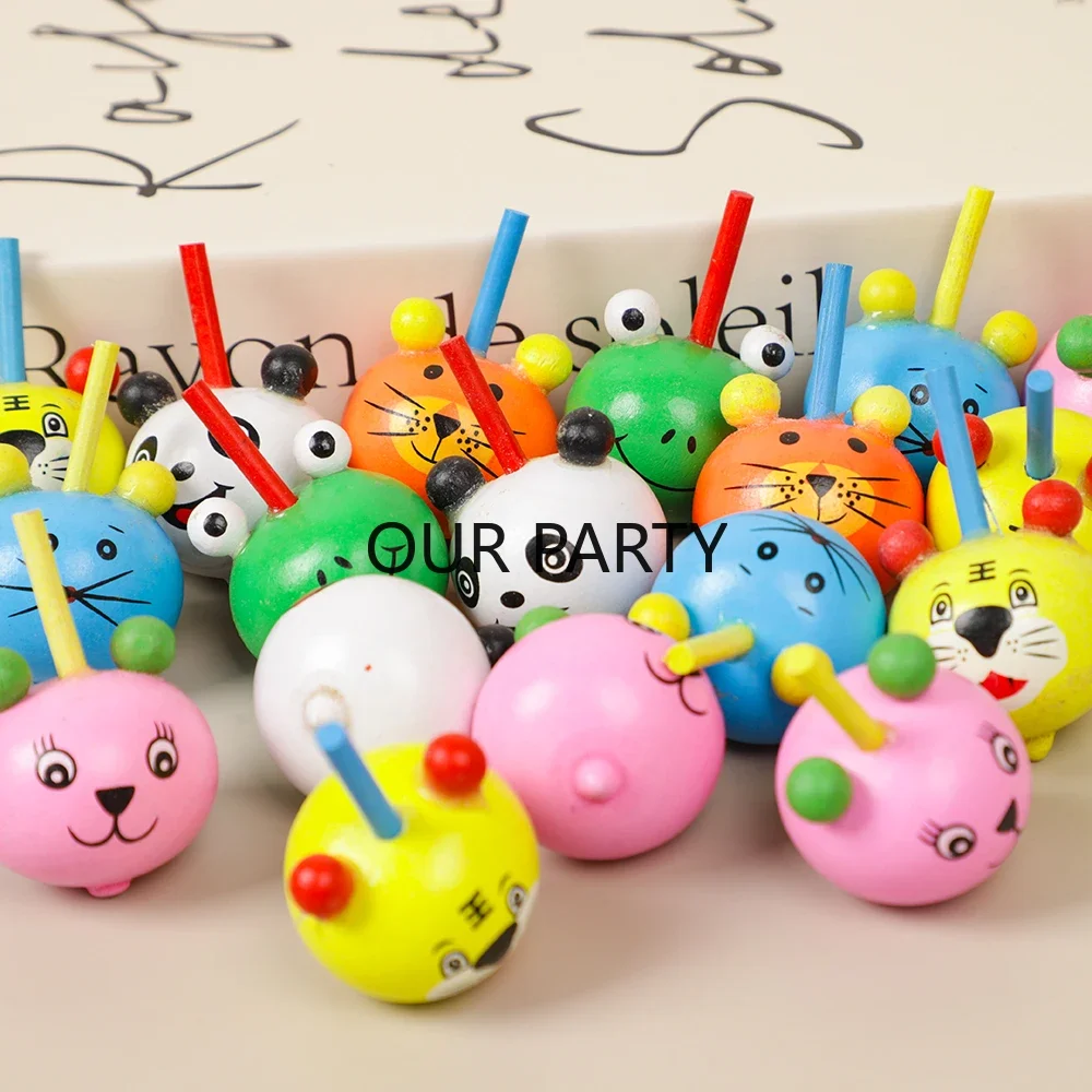 8Pcs Cartoon Animal Wooden Gyro Desktop Spinning Top Toys for Children Birthday Party Favors Baby Shower Gifts Pinata Fillers