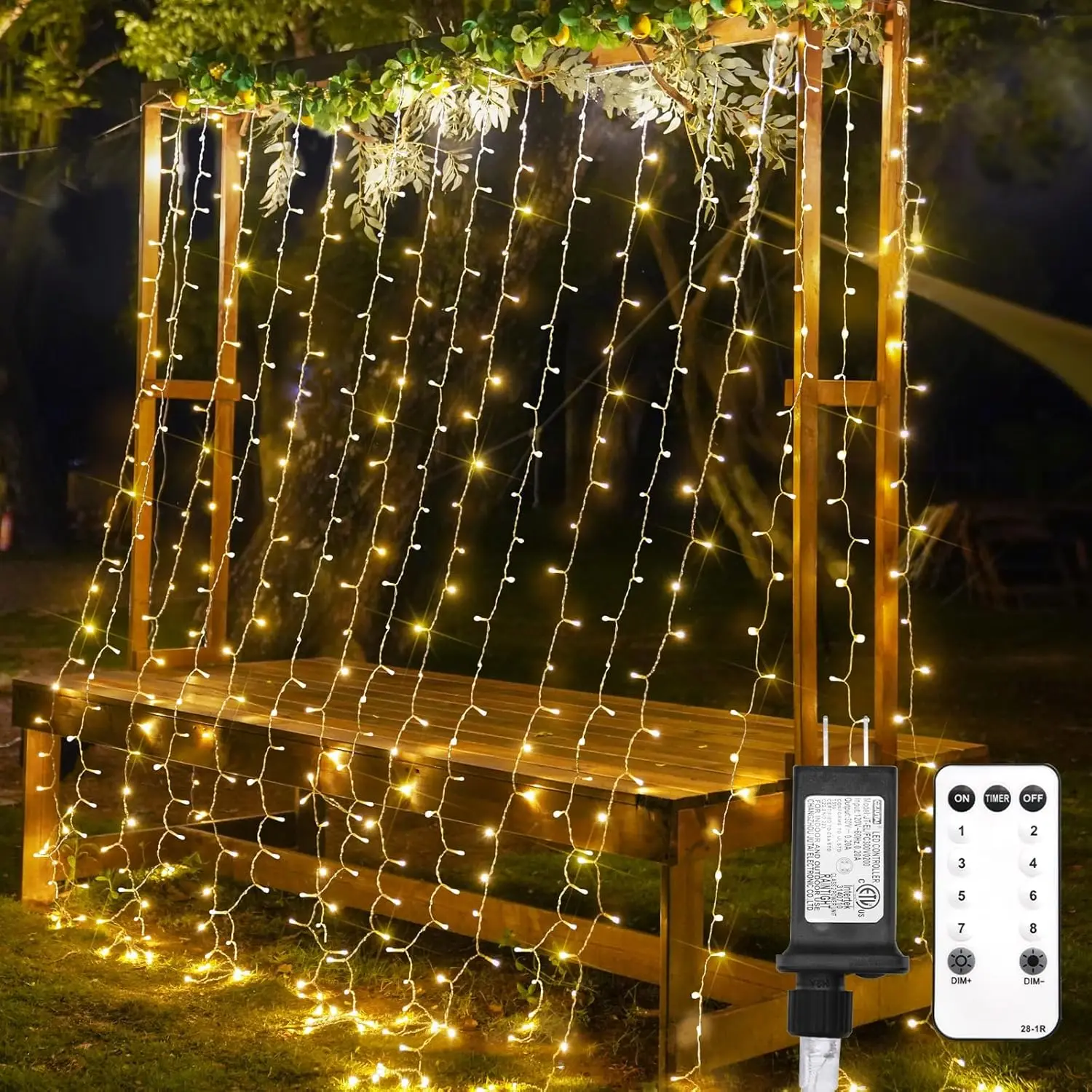 

300 LED Curtain Lights 9.8x9.8ft, 8 Modes, Dimmable, Waterproof for Bedroom, Wedding, Party Decor
