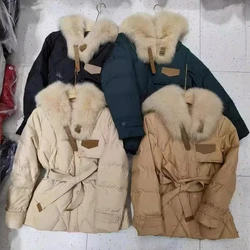 2024 Autumn Winter Fox Fur Large Fur Collar Spliced 90% White Duck Down Jacket Women's Thickened Warm Casual Commuting Coat