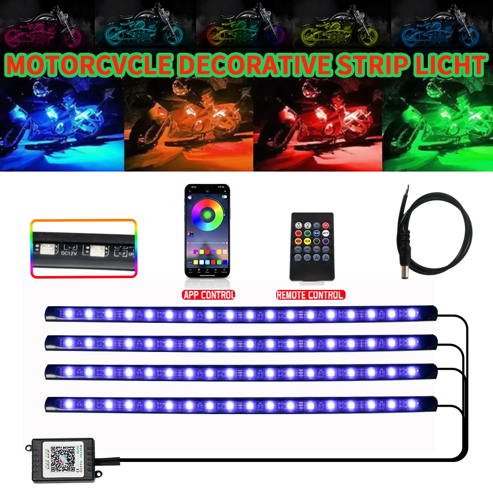 72LED Motorcycle LED Neon Strip Light Wireless RGB Remote Control UnderGlow Lamp For Harley Yamaha Car Decorative Light Strip