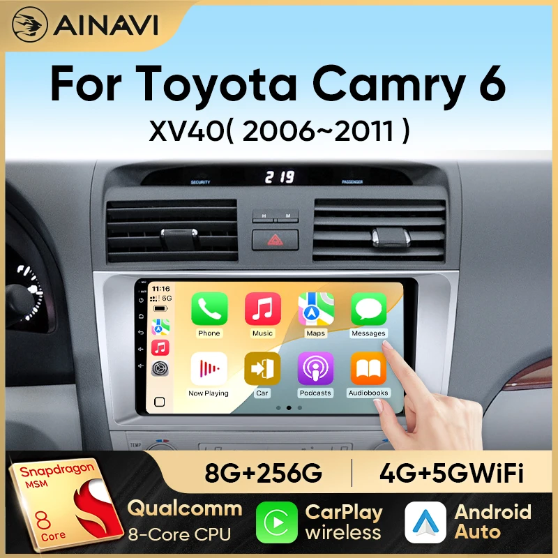 Reproductor Multimedia Ainavi para Toyota Camry XV40 2005-2011, Radio con Carplay y Android Auto, Navegación 4G, GPS, RDS, DSP, 48EQ