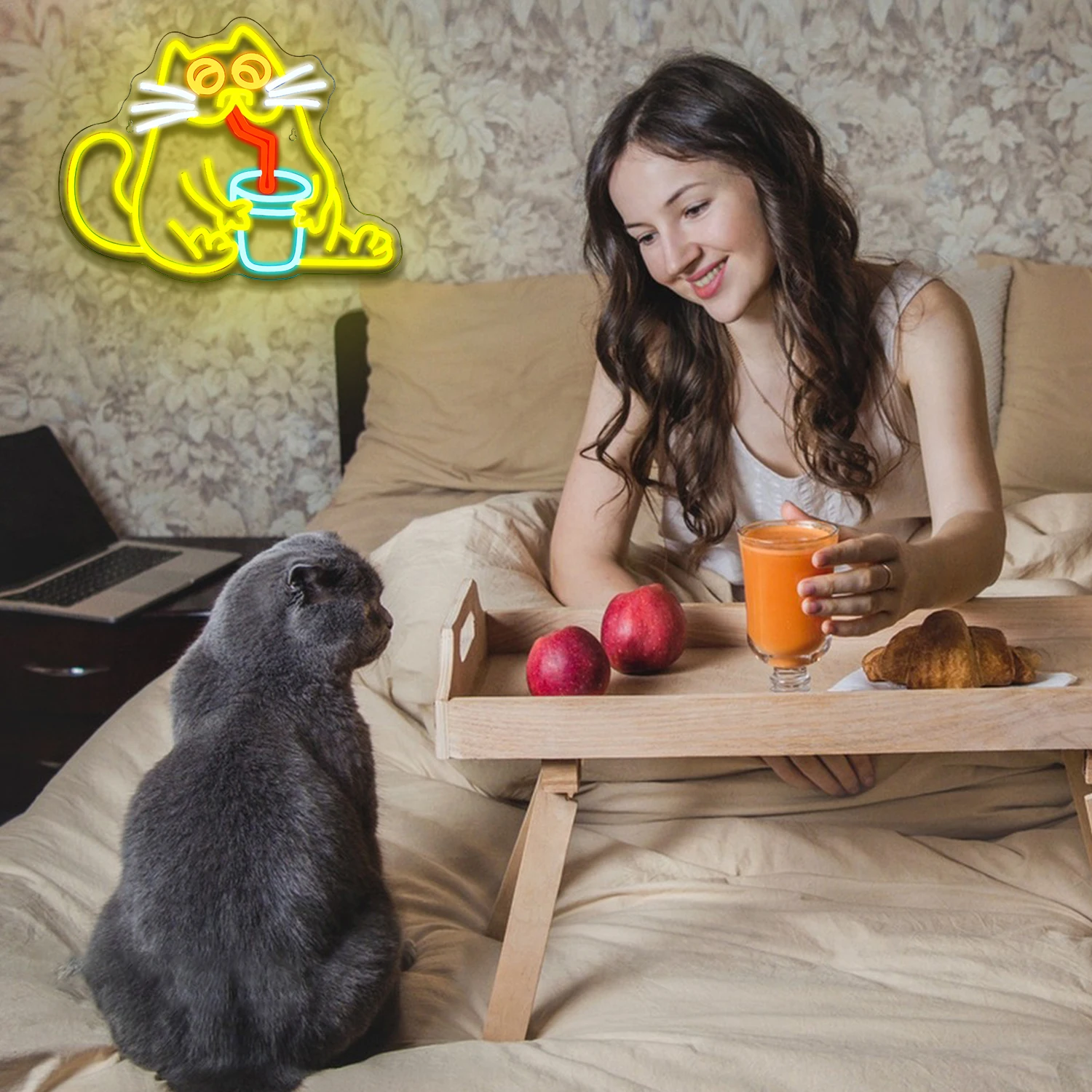 Bevanda Cat Neon Bar Neon Wall Decor Fun Cat LED Neon Sign Yellow Cat Bedroom Family Bar Party Game Room Cat Lover Gift