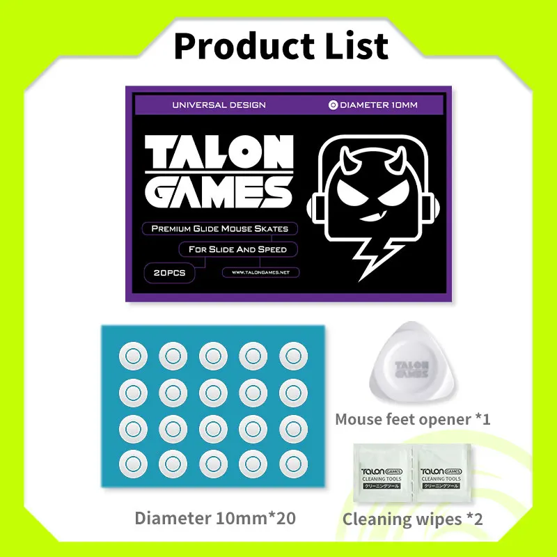 TALONGAMES-Pés do rato com borda curva redonda, pés do rato, compatíveis com Razer, Logitech, Glorious Steelseries, pontos universais, 10mm, 20 peças