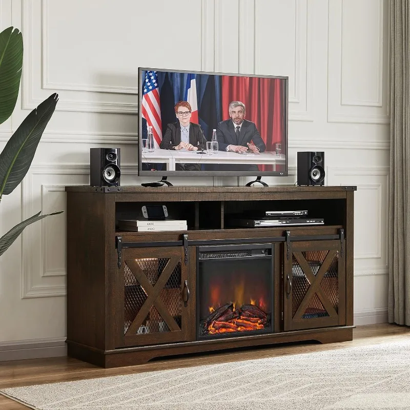 

Fireplace TV Stand for TVs up to 70", Entertainment Center with 18" Electric Fireplace, Farmhouse TV Stand