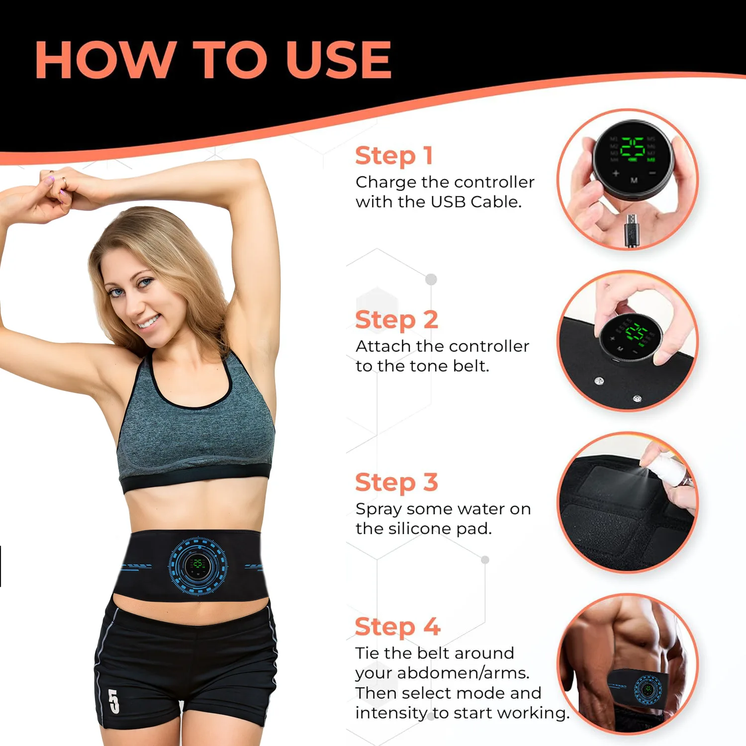 

EMS Belt Ab Stimulator Fitness Equipment Electric Muscle Trainer for Weight Loss and Body Sculpting
