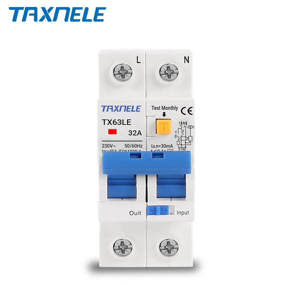 230V 2P Residual Current Circuit Breaker MCB 30mA Overload Short Current Leakage Protection Protect RCBO RCCB RCD 16A 32A 63A