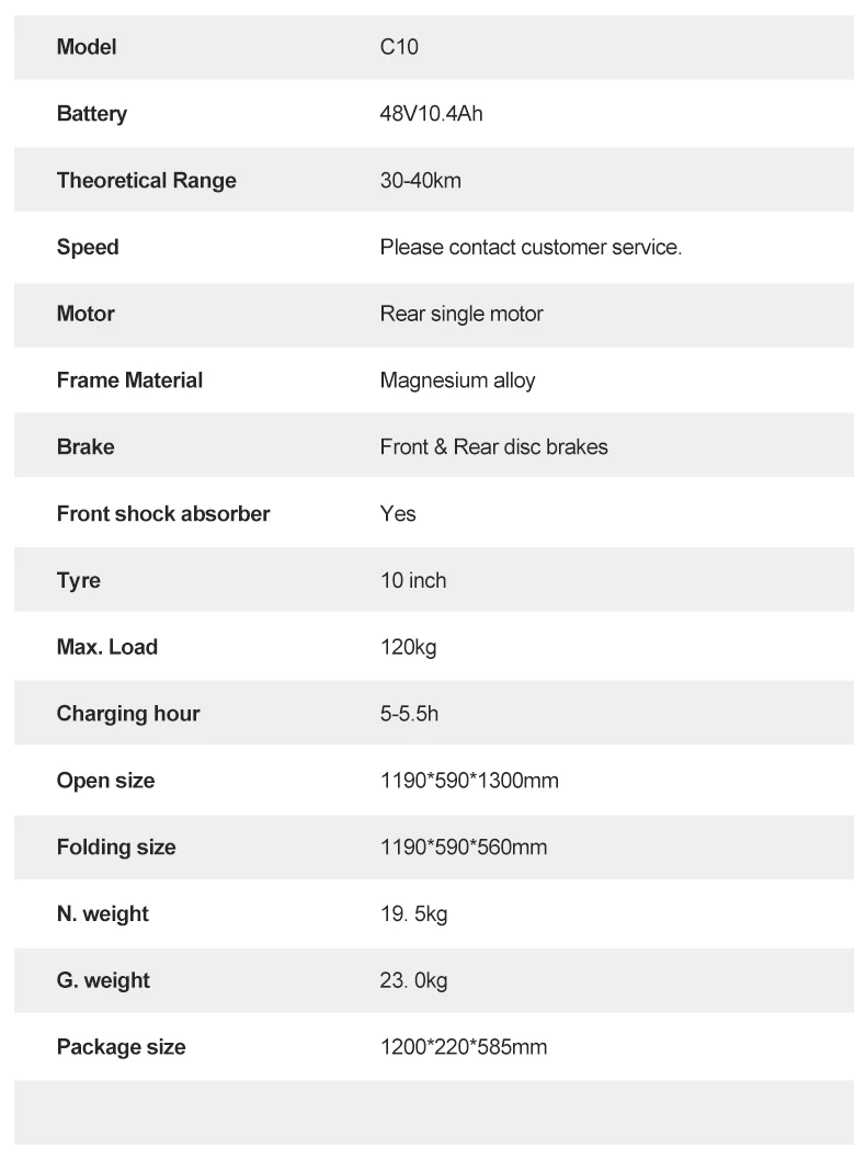 JOYOR C10 E-Scooter 48V 10,4Ah Faltbar 10'' Reifen 120kg Tragfähigkeit 30-50km Reichweite – Detail 2