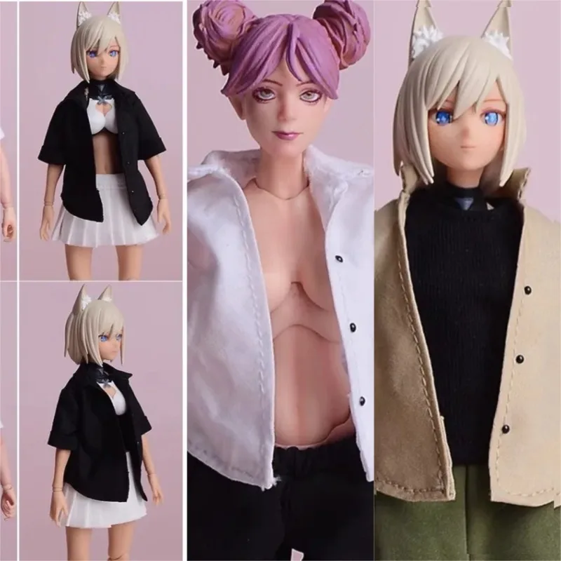 1/12 Scale Female Doll Suit Model Mid Sleeve Shirt Cardigan T-shirt Pleated Skirt Pants Fit 6'' TBL Figma Soldier Body