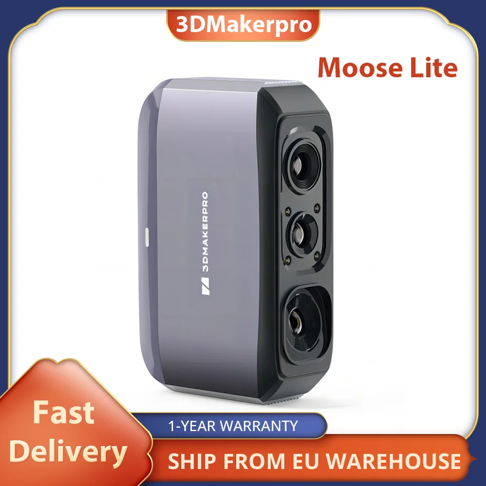 3DMakerpro Moose Lite 3D Scanner, 0.05mm Accuracy, 0.10mm Resolution, NIR Light Source, 24-bit Color Camera, Al Visual Tracking