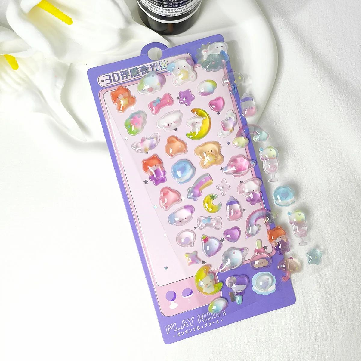 

1pc Cartoon-Themed 3D Embossed Diamond Stickers, PVC Craft Decals for Scrapbooking & Stationery Decoration - Perfect for DIY Pro