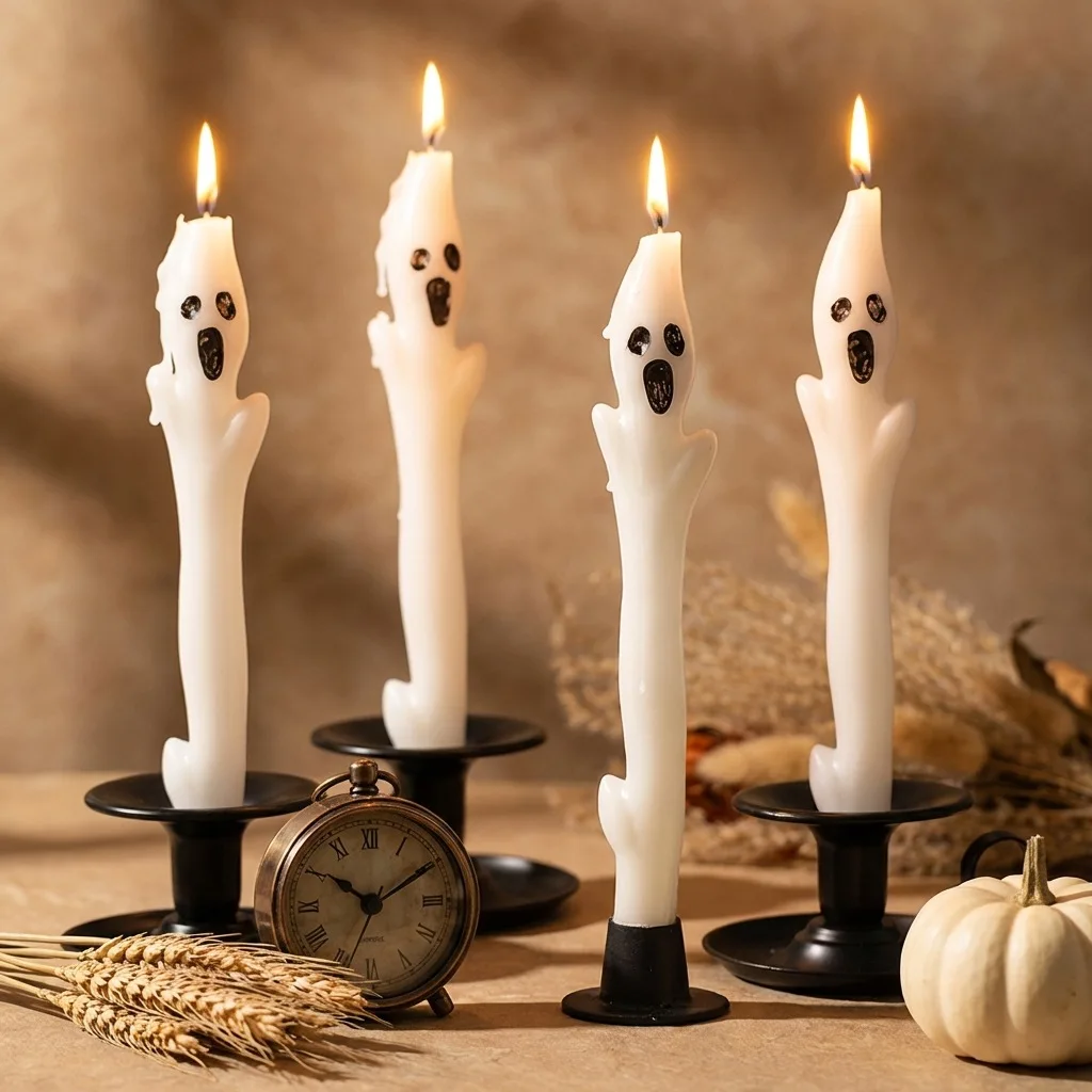 Halloween Ghost Long Stick Candles White Cute Spooky Ghost Candles Halloween Party Indoor Table Decorations