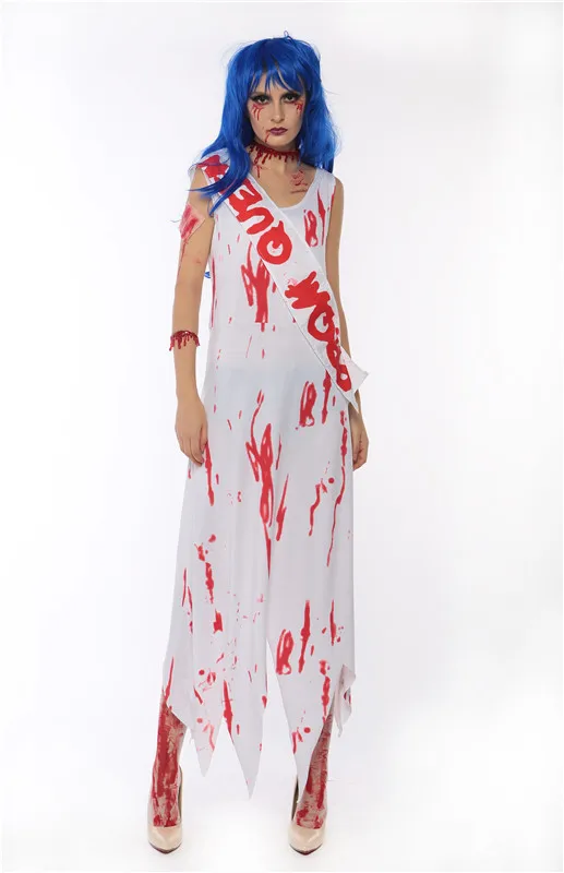 Nuovo costume da Halloween Macchie di sangue Sposa Cameriera orm Fantasma Bambole Matrimonio Dr Spettacolo teatrale Cinese tradizionale...