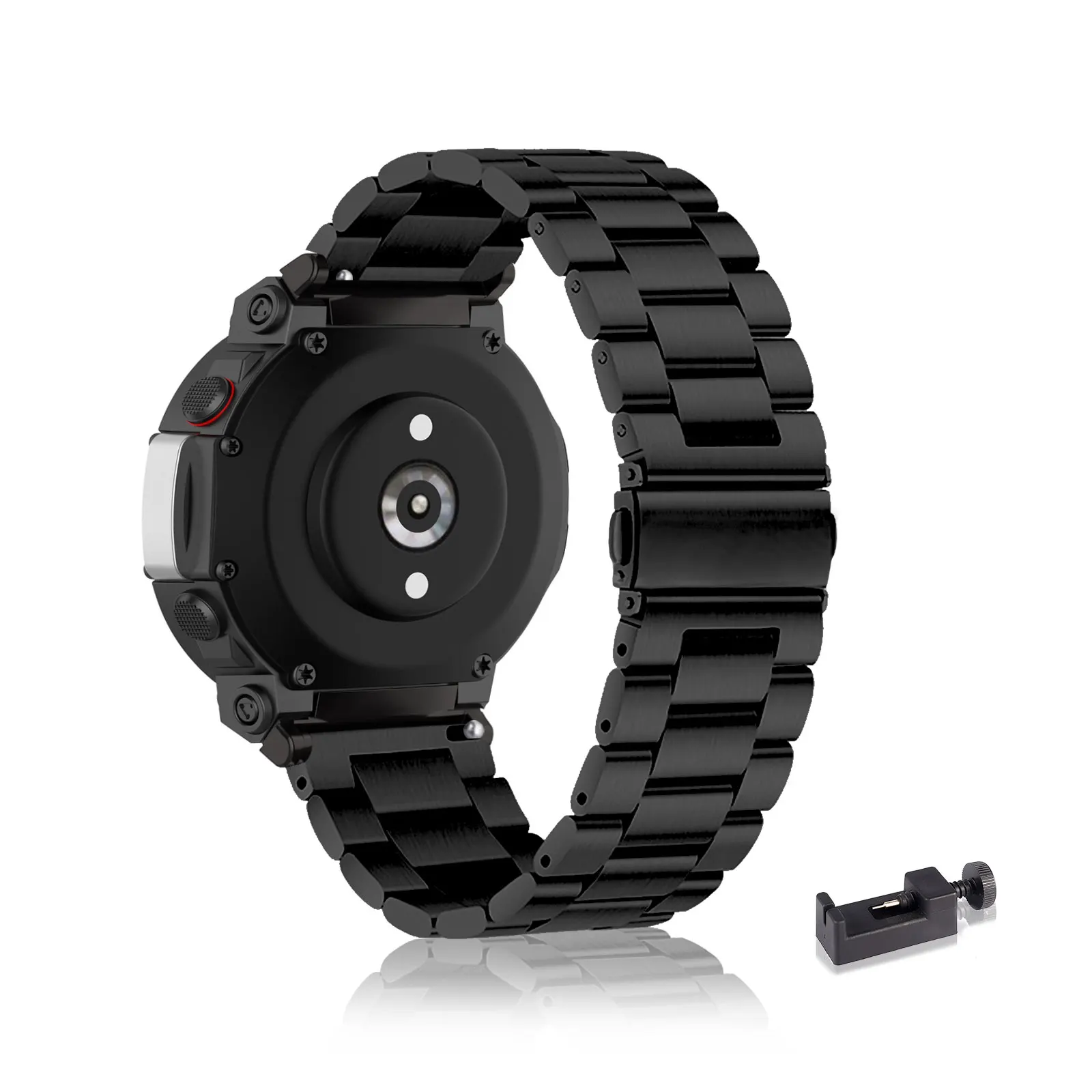 

Stainless Steel Bands for Amazfit T-Rex 2 Band, Three Columns Metal Replacement Strap