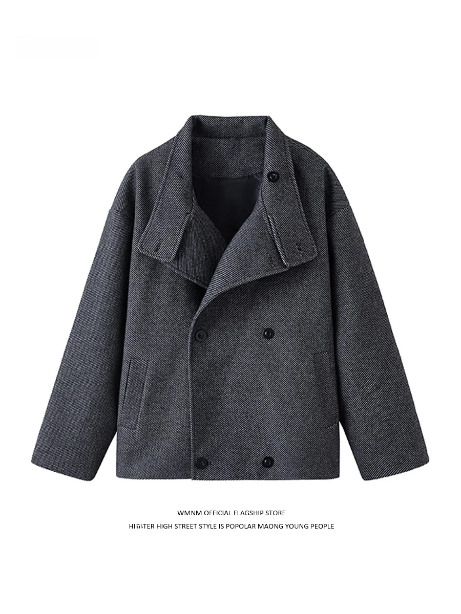 

Men's Faion Thiened ort Woolen Coat Double Breasted Cotton Added Warmth Autumn Winter Sli Brand Stand Fit Coat