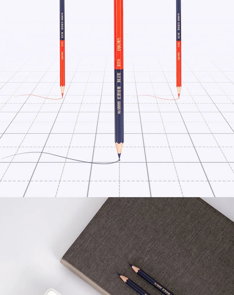 Deli Rot Blau Bleistift HB Zweifarbiger Stift für Kinder Erwachsene Design Zeichnung Industrietechnik Markierung Holzstift Briefpapier – Detail 11