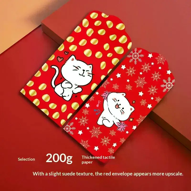 

Набор из 6 красных конвертов в стиле антиквариат с изображением счастливого кота, утолщенные прямоугольные красные конверты, красочные денежные пакеты для детей