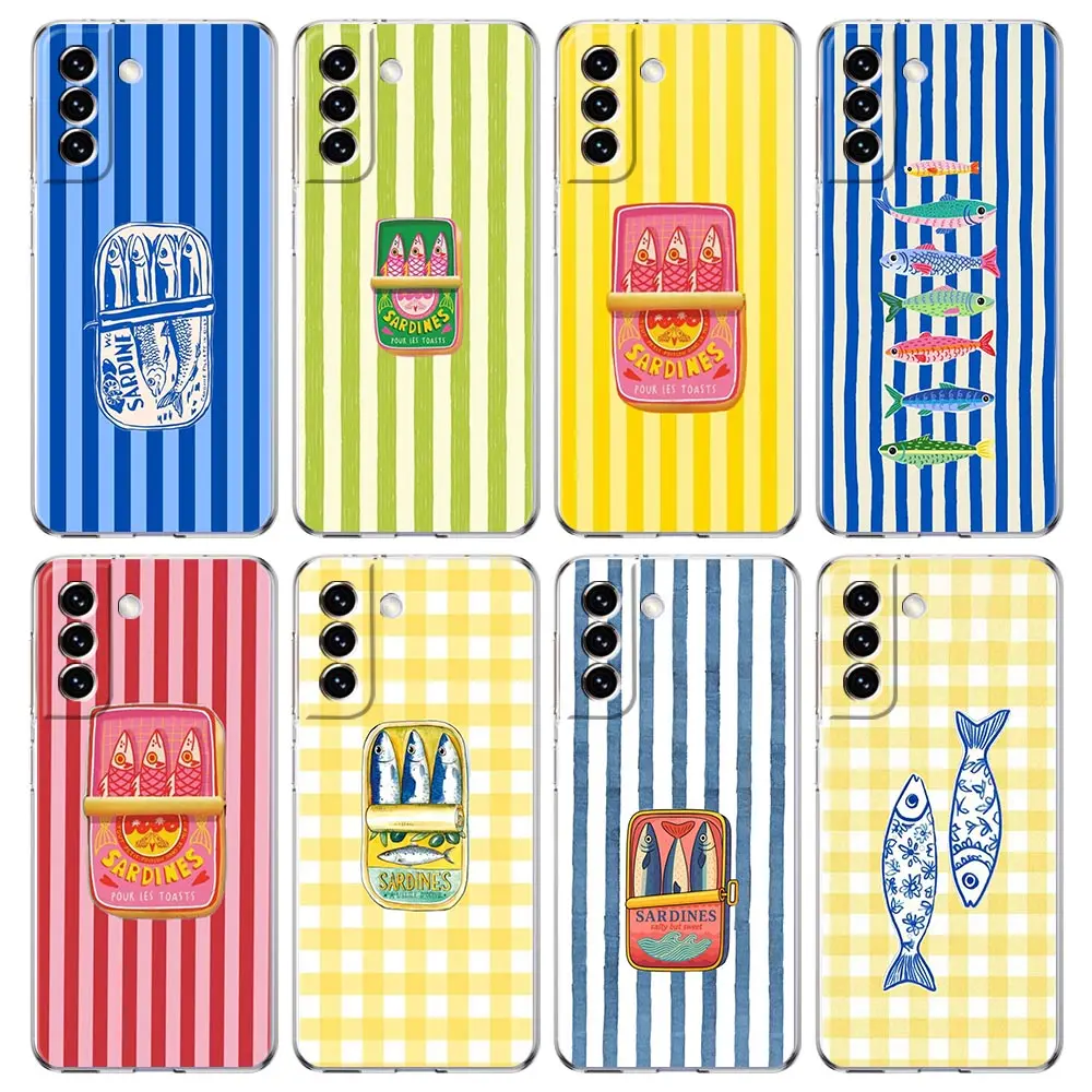 Phone Case For Samsung Galaxy S26 S25 FE S24 S23 S22 S21 Ultra S20 5G S10E Plus Clear Cover Colorful Sardine Fish Striped