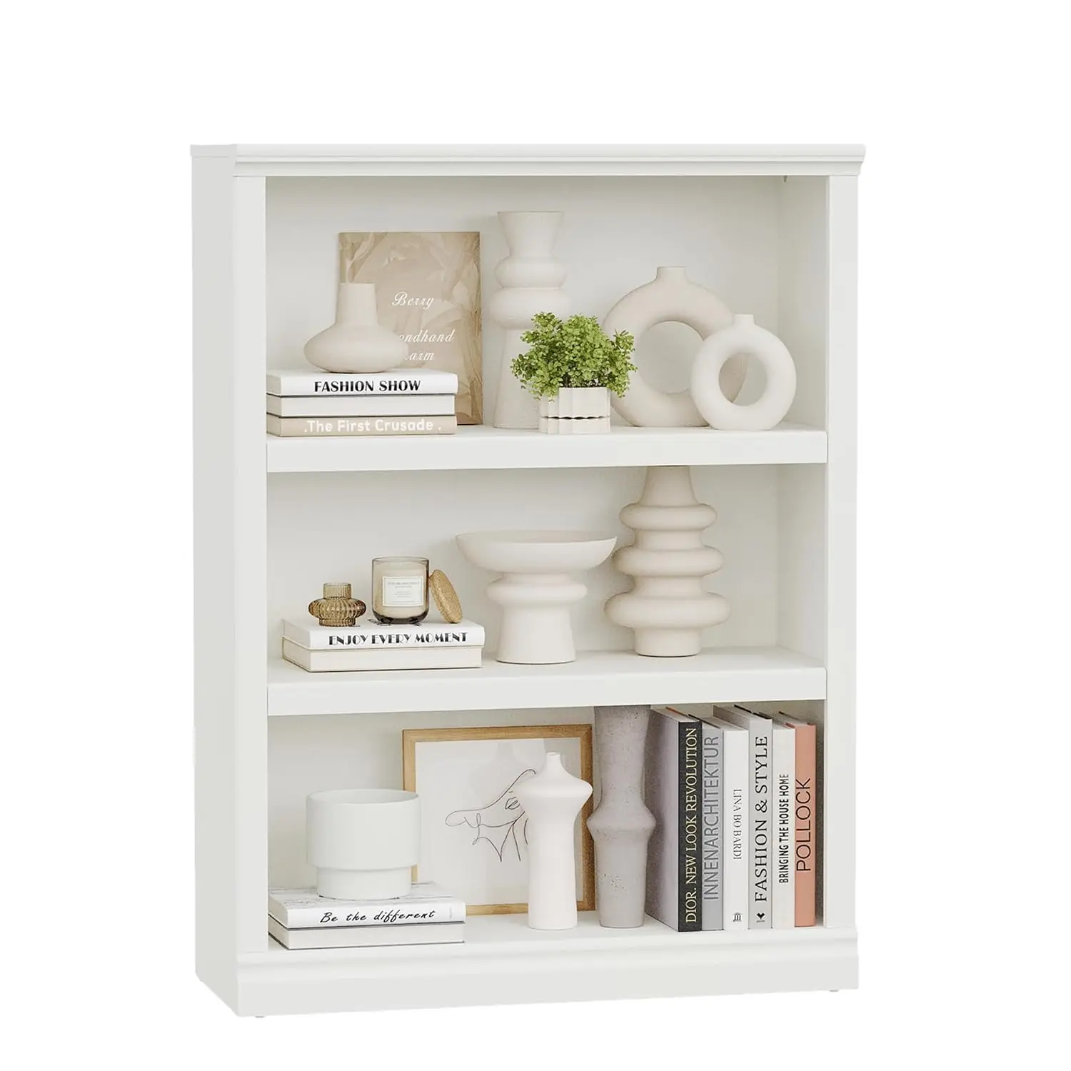 3-Shelf Wooden Bookcase 33in Wide Floor Standing Display Storage Shelf for Home Office Living Room Bedroom, Customized