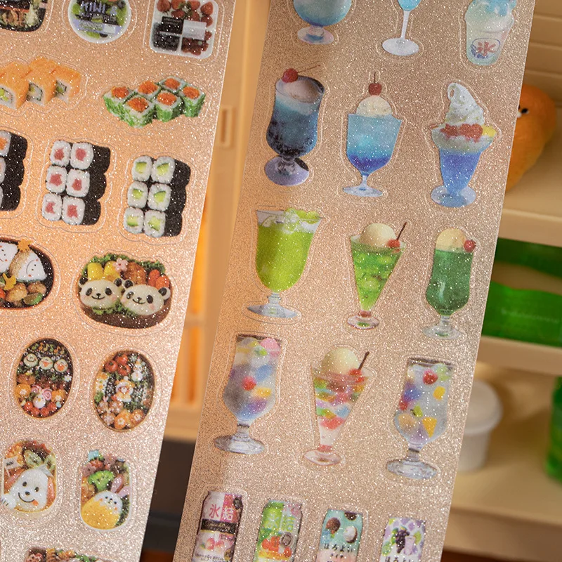 1 Roll Pet Die Cut Tape Glittery Drinks Food Series Die Cut Tape Journaling Stationery Scrapbooking Tape Stickers Decoration