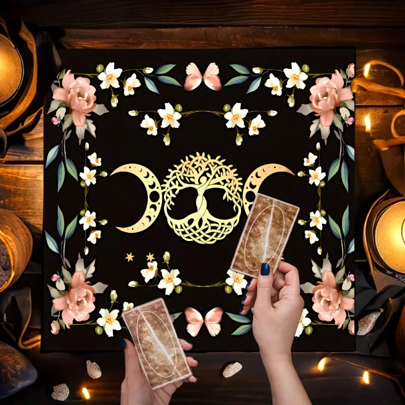 VIKAMA Moon Phases Mandala Serpentine Tarot Plaque Tablecloth Celtic Rings Festival Altar Buwica Ritual Divination Mat