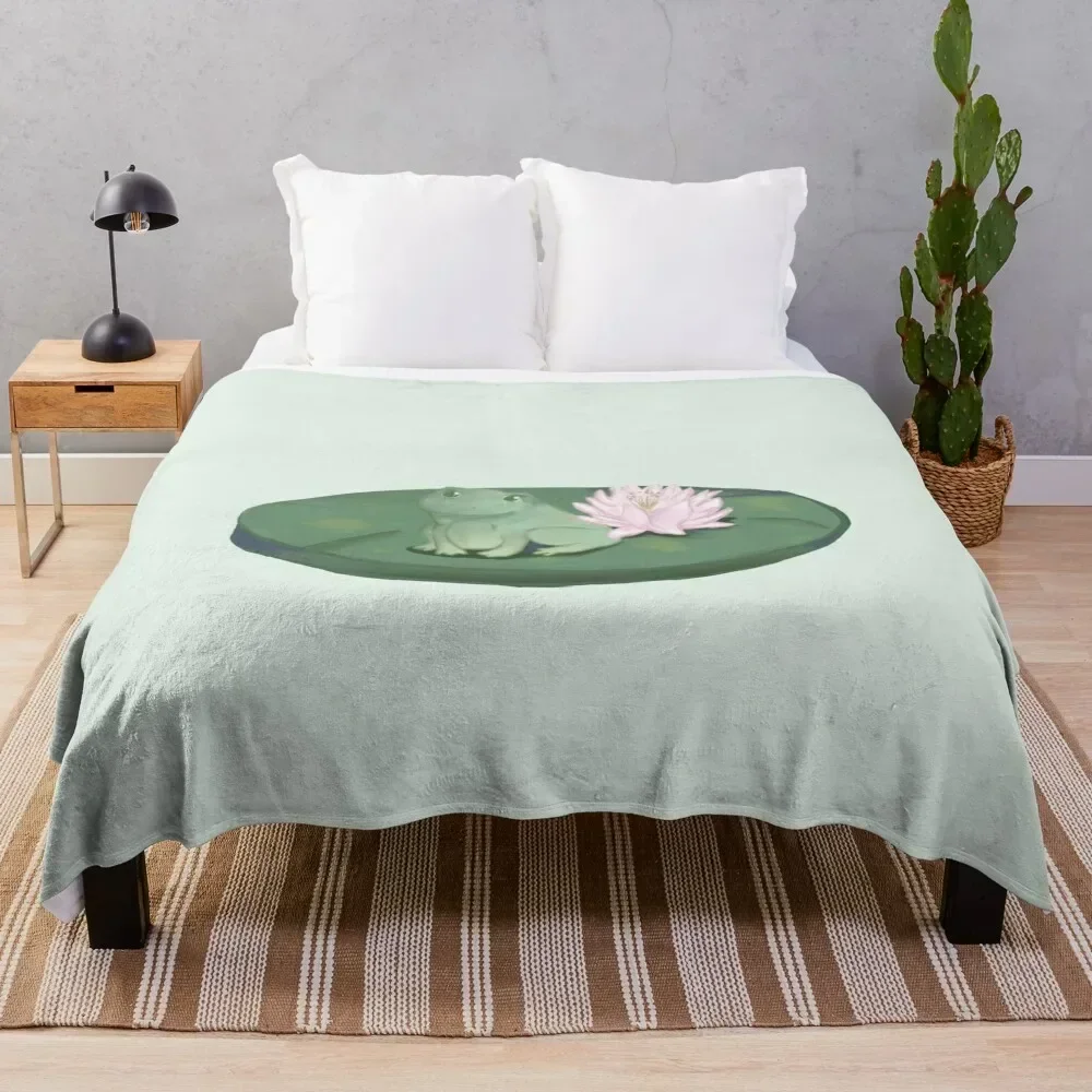 

Copy of Cute Frog with Water Lily Throw Blanket warm for winter Shaggy Blankets