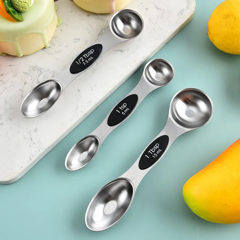 Double-ended Magnetic Measuring Spoon, Stainless Steel Seasoning Spoon, 8-piece Baking Seasoning Spoon