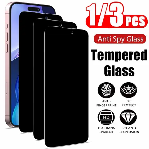 1/3PCS Anti Spy Tempered Glass For iPhone 17 16e 16 15 Pro Max Privacy Screen Protector iPhone 15 14 Plus 13 12 11 Pro Max Antiespia Pelicula de Cristal Templado iPhone15 Pro Front anti-peeping Protective Film