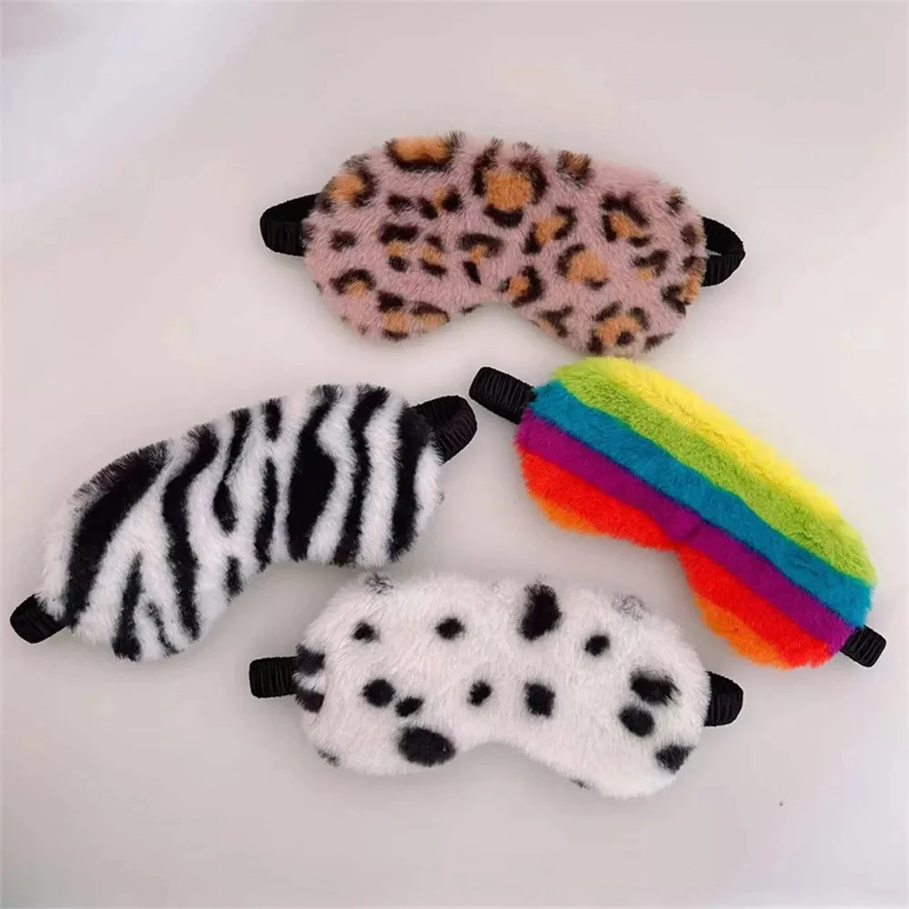 Plush Sleeping Eye Mask Colorful Leopard Print Rainbow Plush Eye Mask Lightproof Night Dream Sleep Eye Patches 1PC Eye Covers