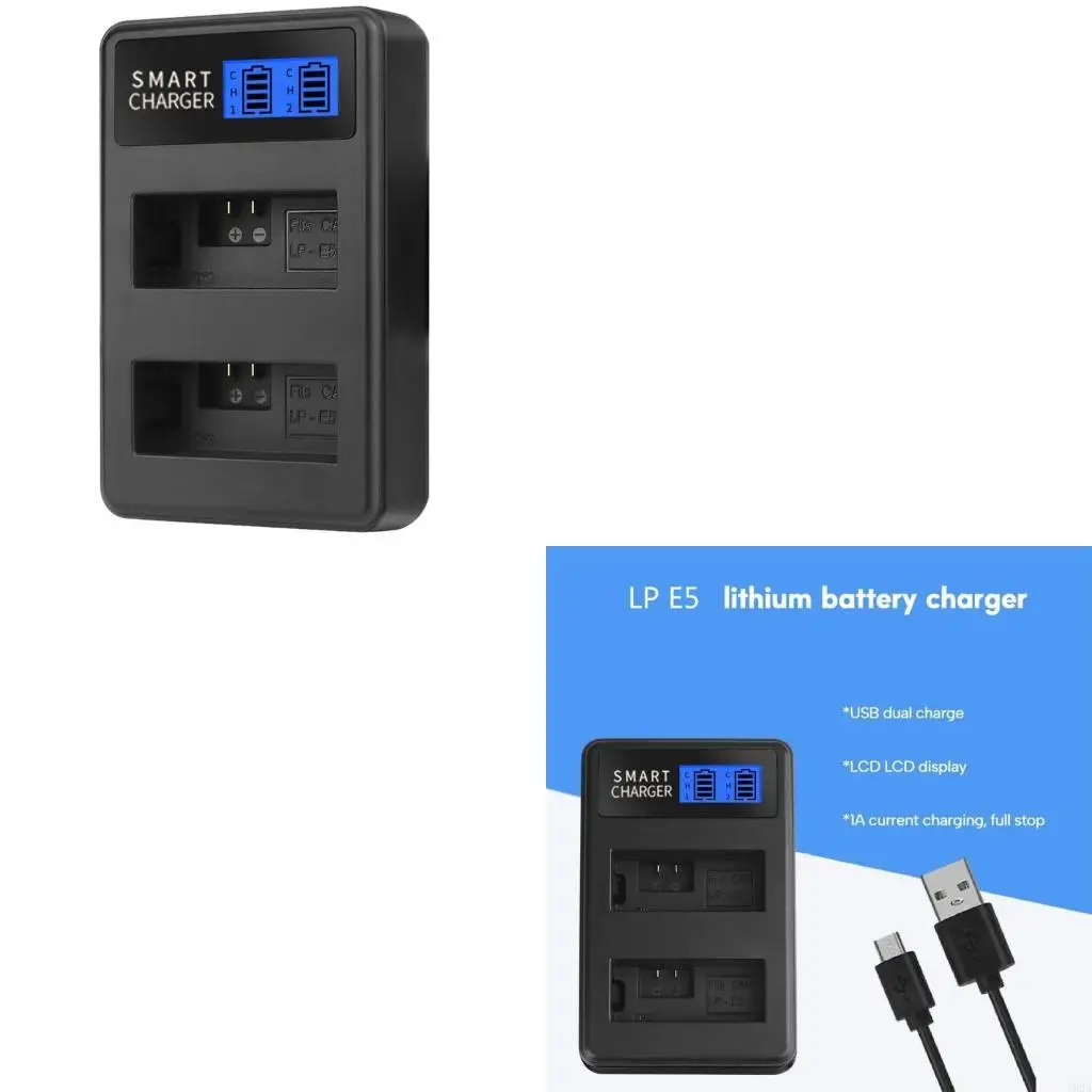 LP-E5 Dual LCD USB Battery for EOS XS ، T1I ، XSI ، 1000D Camera مدعومًا للسفر 193A