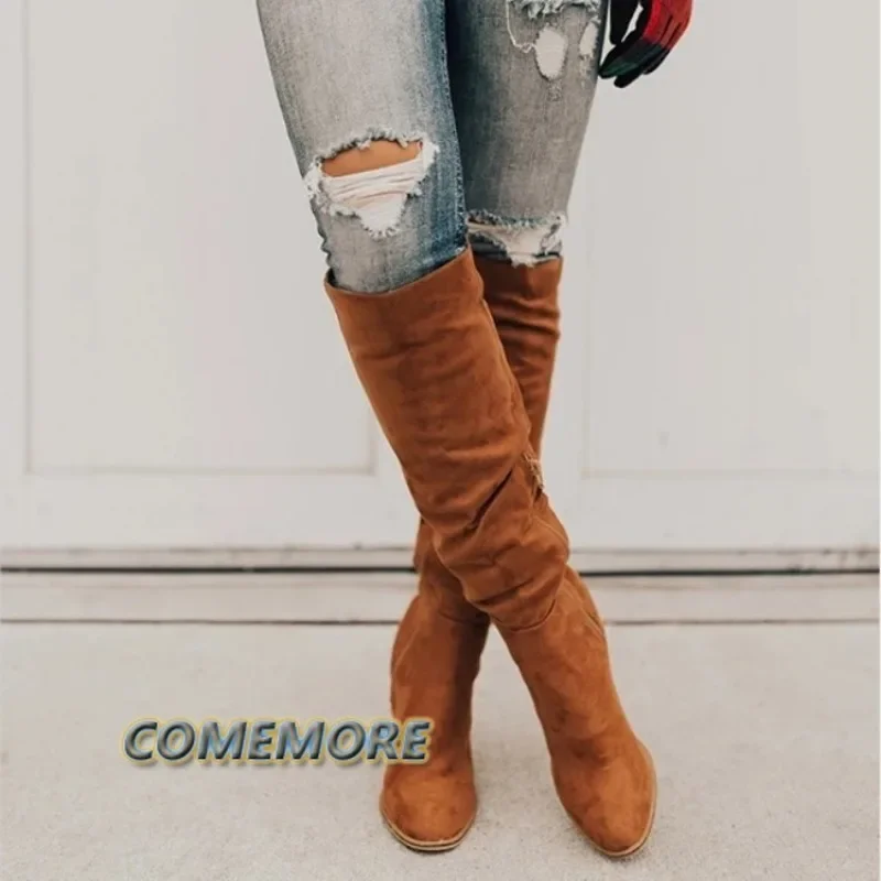 Women Knee High Boots Sexy Suede Winter Designer Luxury Casual Zipper High-heel Female Shoes Comfortable Elegant Lady Boots 2023