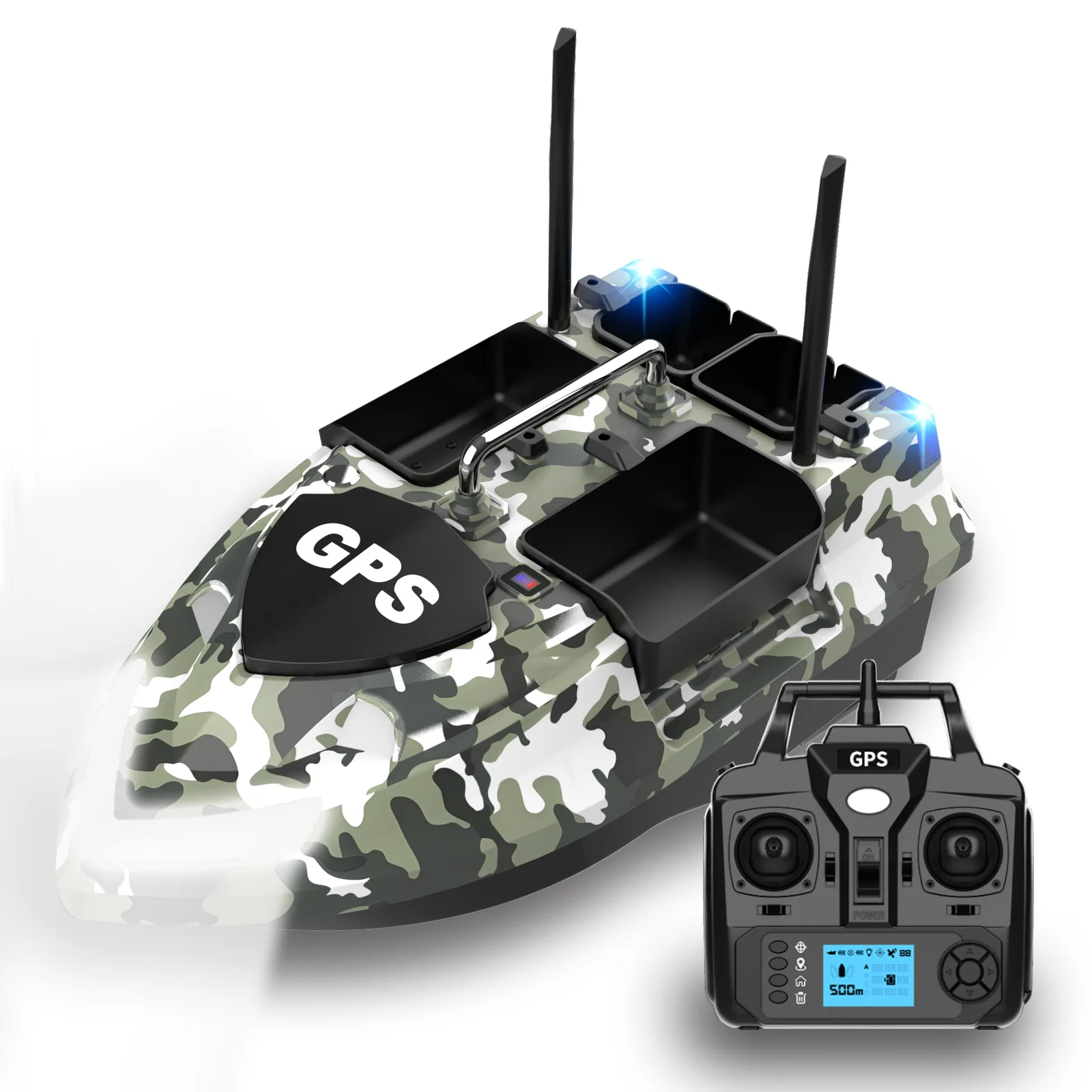 

Customize Newest V802Pro 4 Hoppers Bait Boat 160 GPS Positions 500M Auto Sailing Return RC Fishing Bait Boat