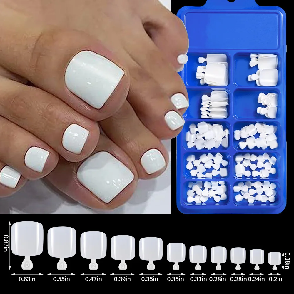 100Pcs Square Full Cover Natural Artificial Fake Toenails Art Tip Press on Toe Extension Acrylic Foot Nail False Toe Nails