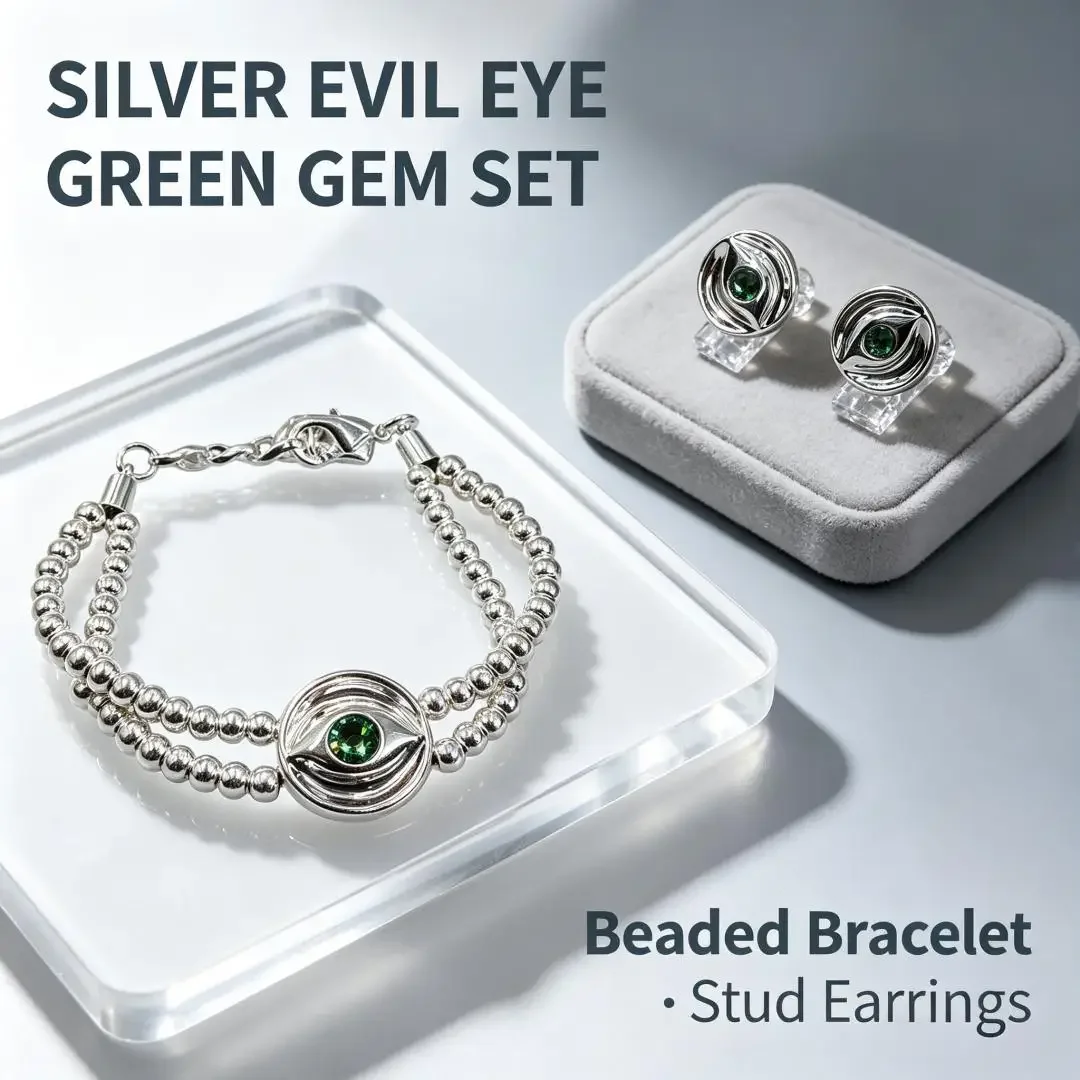 2026 Spain Versatile Palace Style Colorful Zircon Eye Shaped Earrings Bracelet Jewelry Two Piece Set Holiday Gift