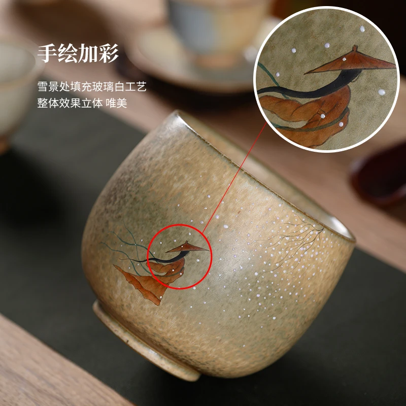 Hand-Painted Retro Exhausted Tea Jar Kung Fu Utensils Making Waste Water Bucket Jianshui Basin Home Office Table