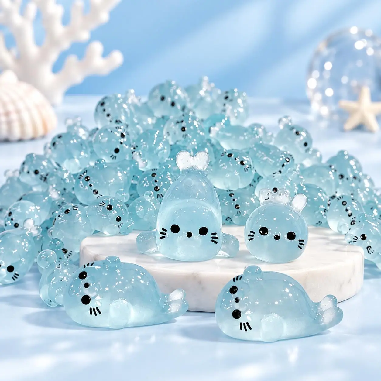 28Pcs Luminous Mini Resin Seal Figurines, Glow in Dark Sea Creatures, 4 Styles for Fairy Garden Aquarium DIY Ornaments