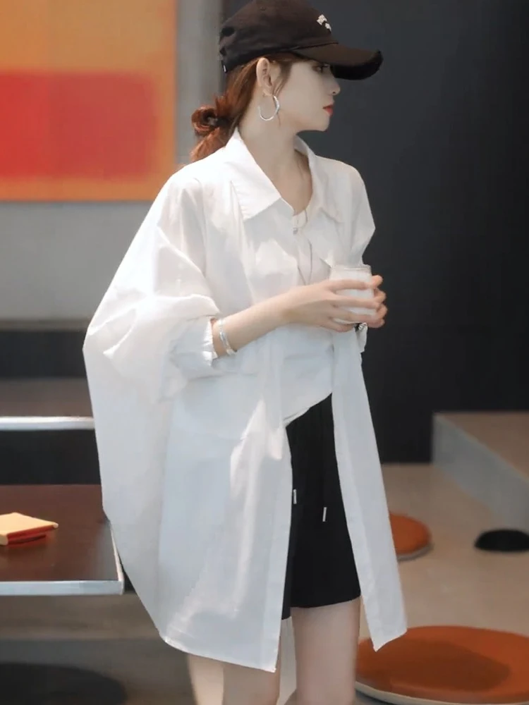 

Loose Women's Summer Shirt Jacket New Style Lazy White Cover Butt Mid-Length Sun Protection Top Korean Version Long Sleeve Po...