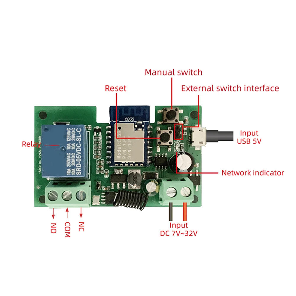 AED7-12V Wifi Relay Tuya Smart Life App Switch Module Remote-Timer Self-Locking Work With Google Home 2 Way Control