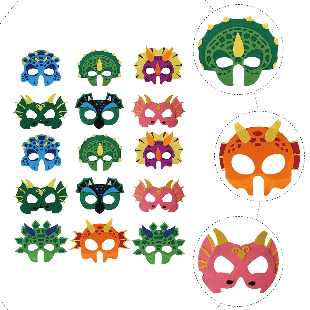 

15 Pcs Dinosaur Mask Birthday Themed Kids Face Masks Felt Supplies Decorations Boy