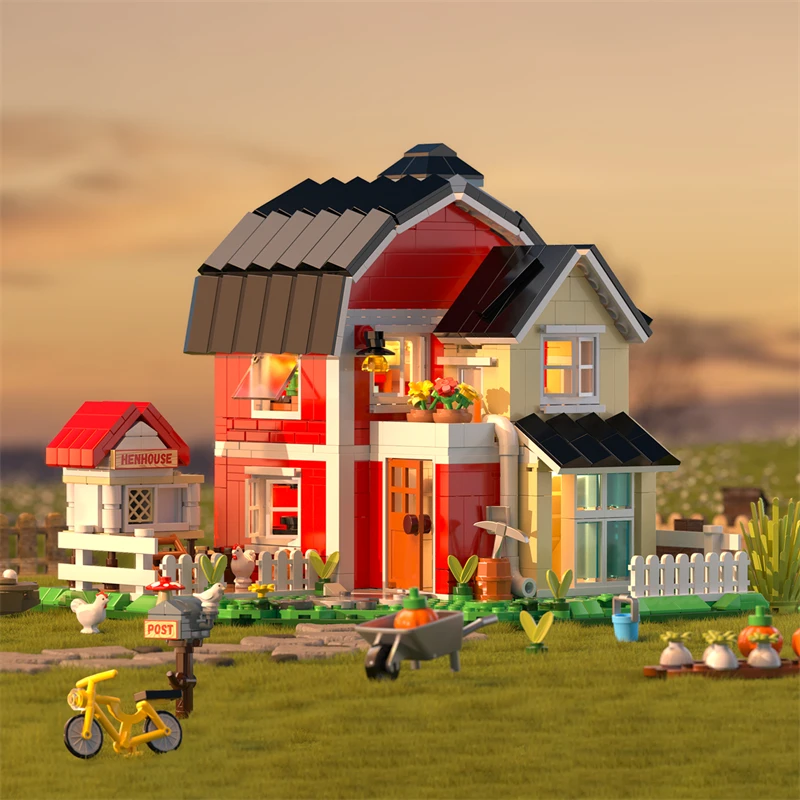Zestaw klocków do budowania wiejskiego domku wiejskiego domku kurnika architektura montażu zabawki prezent urodzinowy dla dzieci