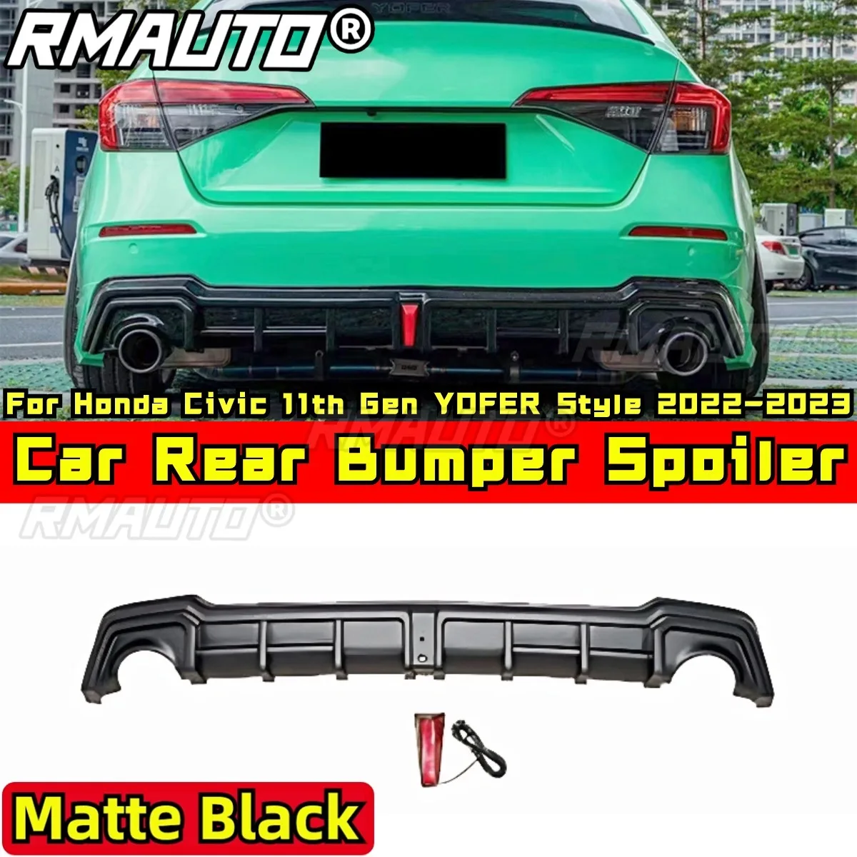 

For Honda Civic 11th Gen 2022-2023 Body Kit Rear Bumper Splitter Matte Black YOFER Style Rear Bumper Spoiler Car Accessories