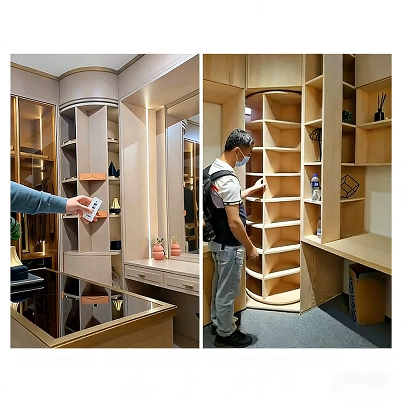 360-Degree Rotating Wardrobe Electric Manual Hardware Accessories Floor To Ceiling Storage Shelf Display Cabinet Organizer