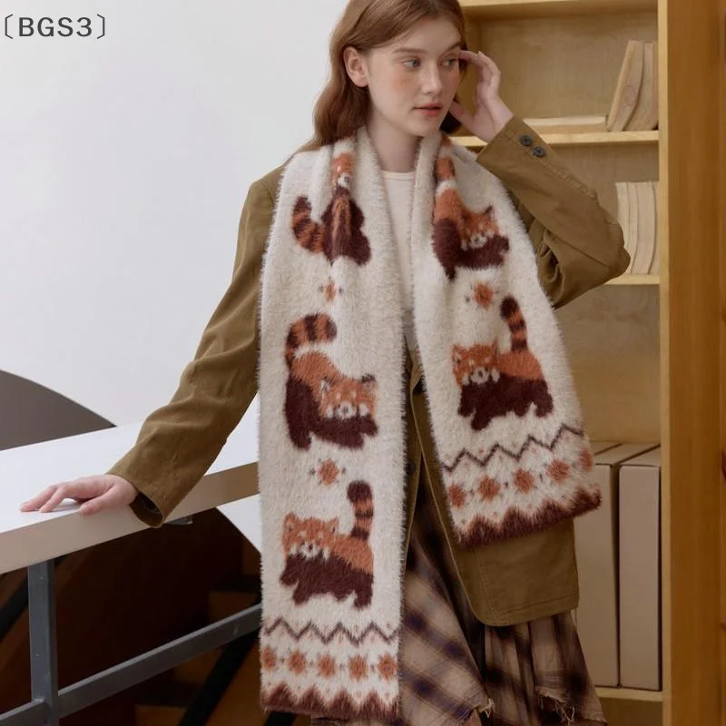 

Шарф с рисунком коричневого енота из мультфильма, вязаный шарф из искусственного меха норки, мягкий комфортный женский зимний шейный платок, теплые шарфы