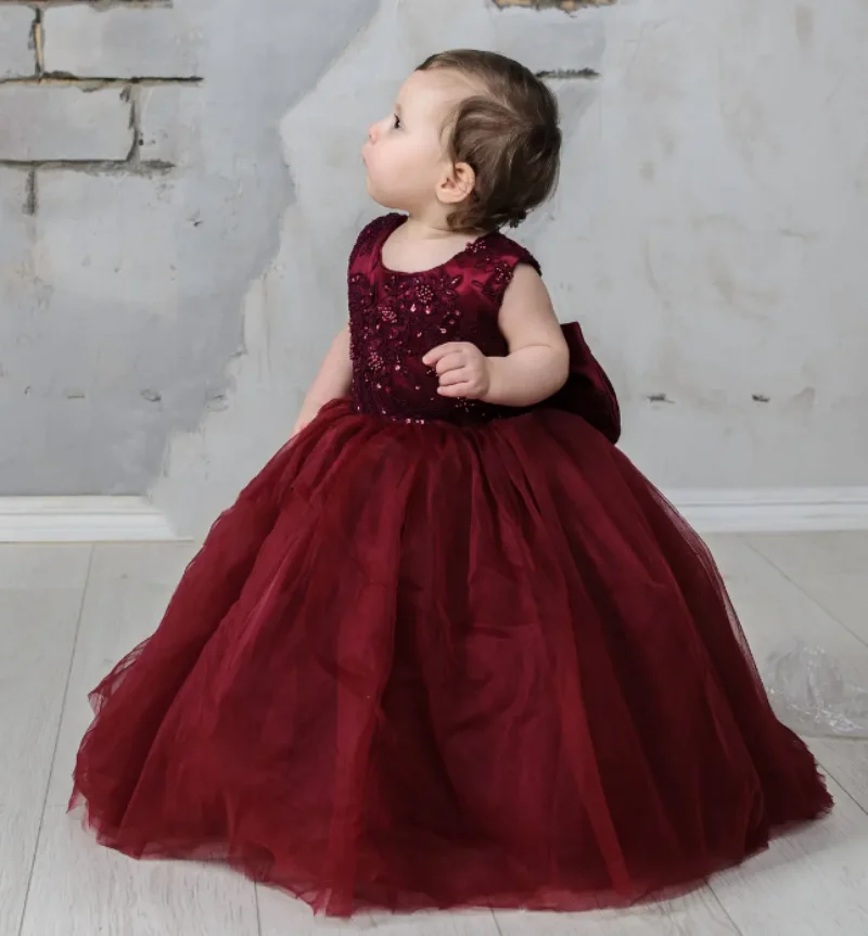 Burgundy Flower Girl Dress Beaded Lace Tutu Dress For Girls Toddler Tulle Dress Photography Regency Girl Dress Special Occasion