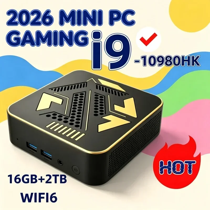 Sturdy Core I9 10980HK Portable Mini PC, WiFi6 BT5.2, Dual Gigabit Ports, 4K Multi Display Compact Host for Office Daily