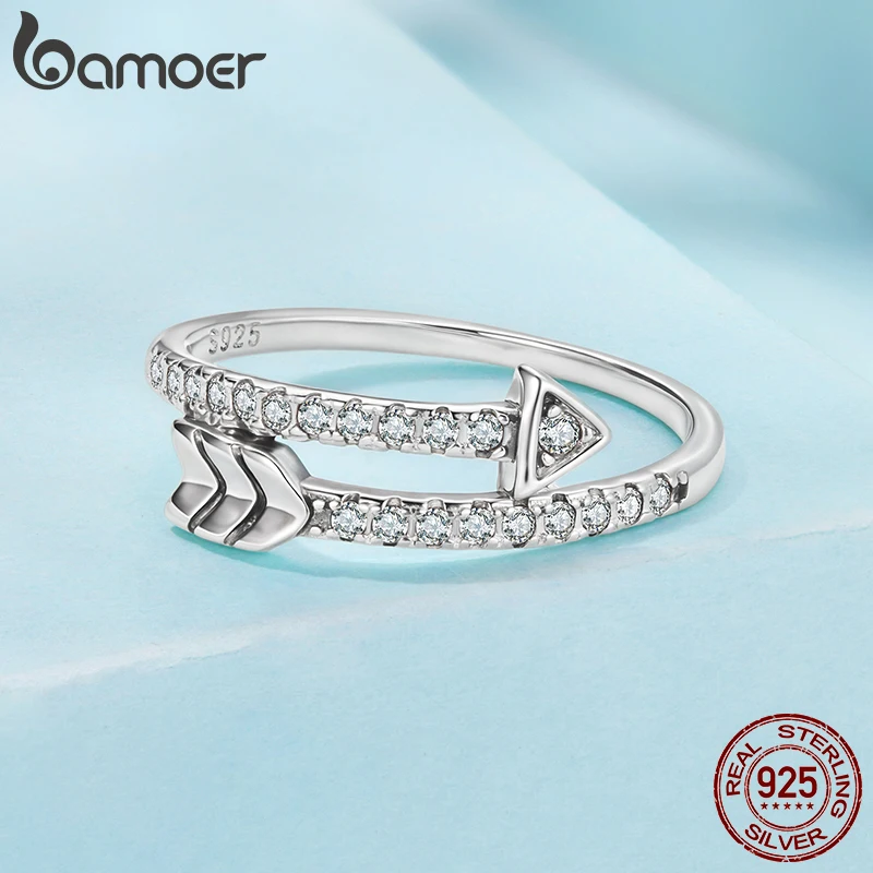 BAMOER 925 فضة السهم الإبهام خواتم للنساء، تشيكوسلوفاكيا مقلد الماس تكويم حلقة الخلود العصابات SCR1143