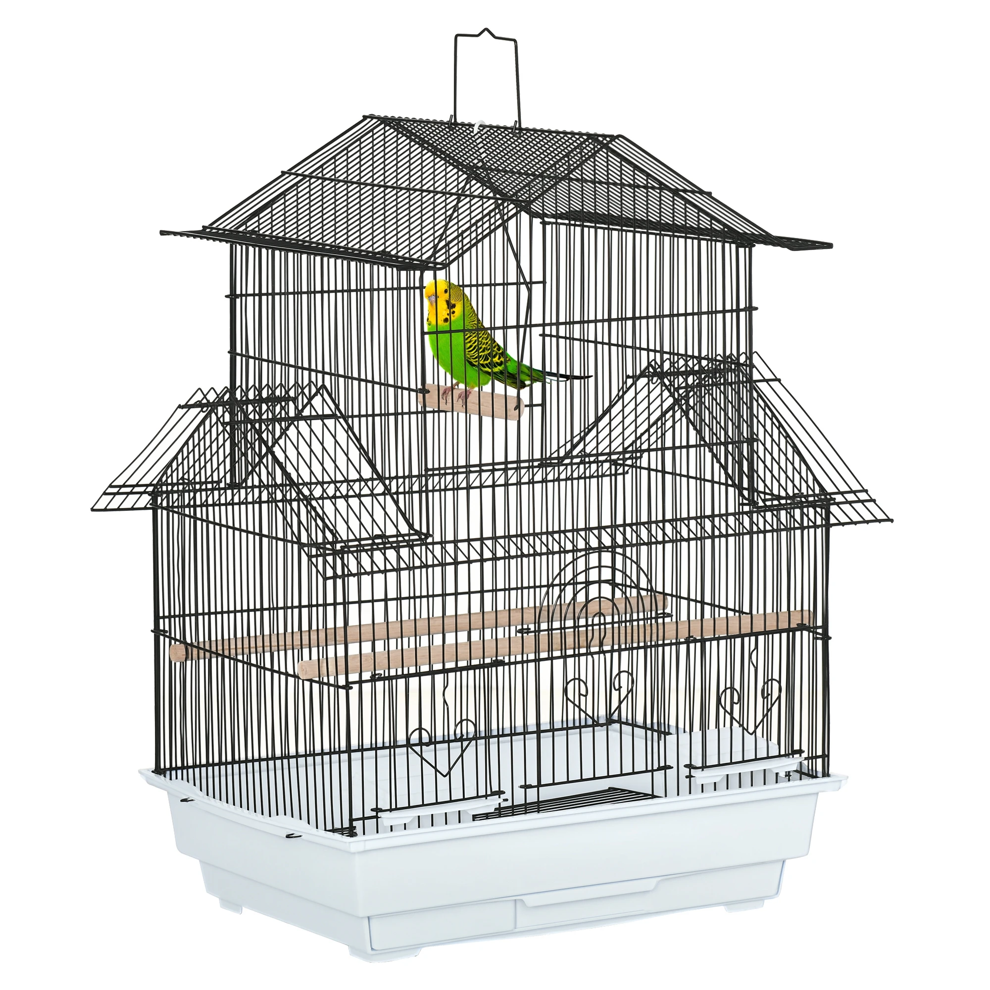 Pawhut Pawhut Stalen Vogelkooi Vogelhuis met Verwijderbare Lade en 2 Voerbakken voor Vinken en Parkieten 50,5x41x63 cm Wit