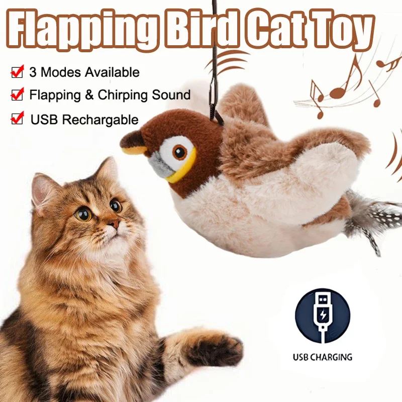 Hot Cat Interactive Toys Catnip Electric Pat Bird (with Catnip) Dog Cats Touch-Activated Squeaky Plush Toy Pet USB Rechargeable image 3