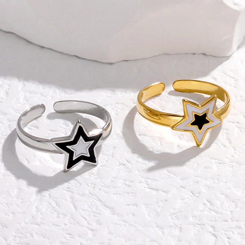 Vintage Punk Irregular Hollow Star Metal Open Rings for Women Fashion Statement Gothic Adjustable Couple Rings Y2K Wed Jewelry