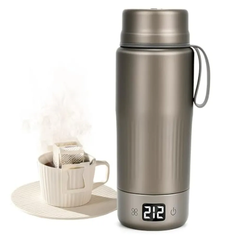 

Gray Pure Titanium Portable Electric Kettle 380ML Dual Voltage 110V-240V Smart Small Water Boiler for Tea Coffee with 12 Temper