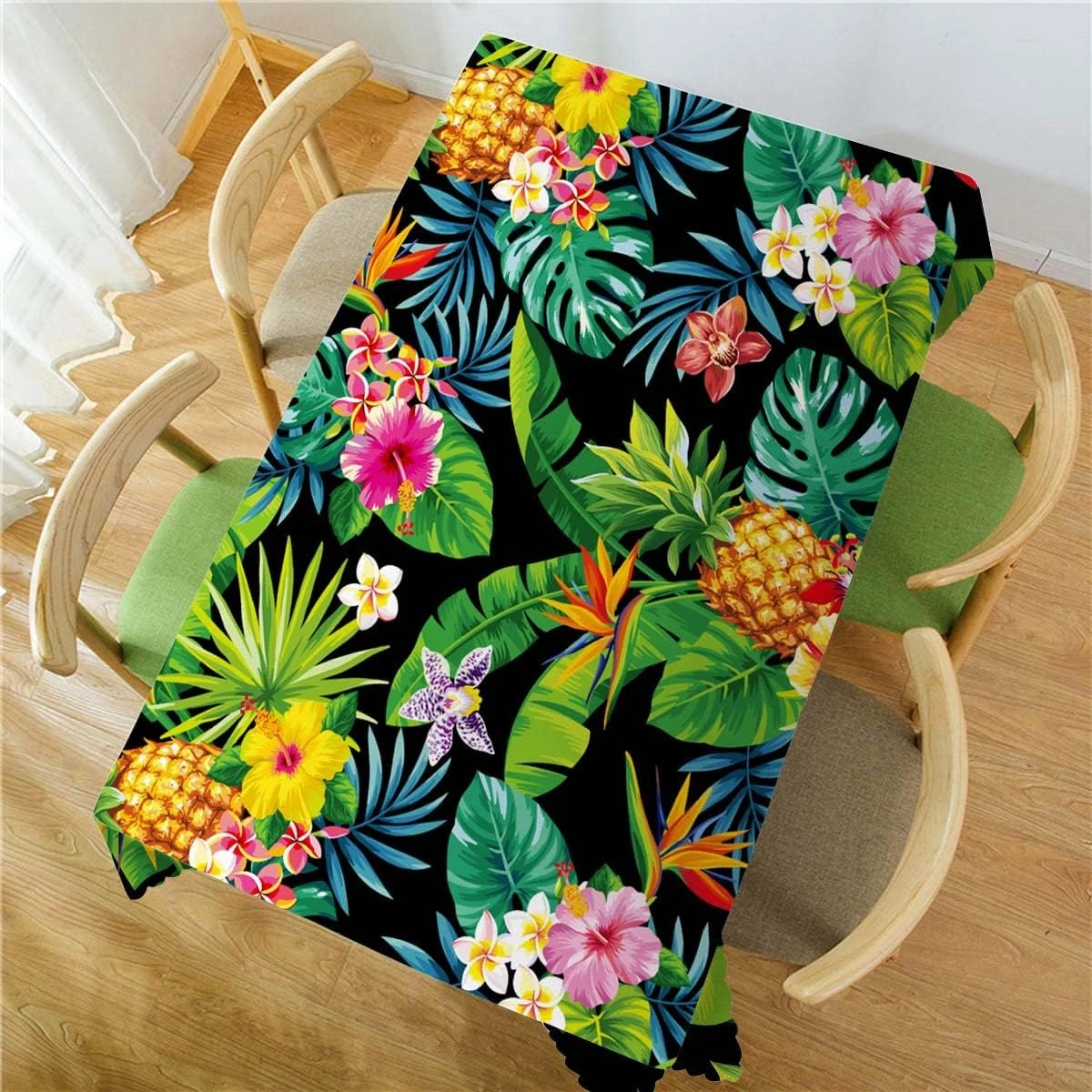 Summer Palm Leaves Flowers Rectangle Waterproof Tablecloth Party Decor Reusable  Kitchen Dining Tablecloth Camping Patio Decor